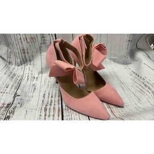 MIMIJULY Pink Suede Bow Stiletto Heels